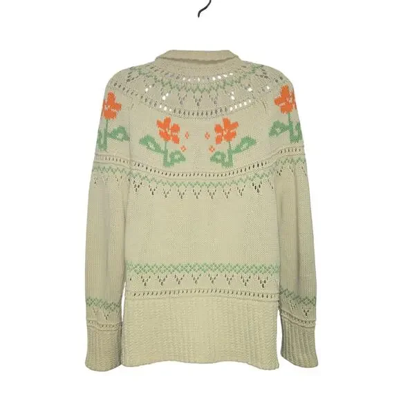 LL Bean Signature Womens Medium Cardigan Sweater Floral Knit Cottagecore Artsy - Picture 4 of 10